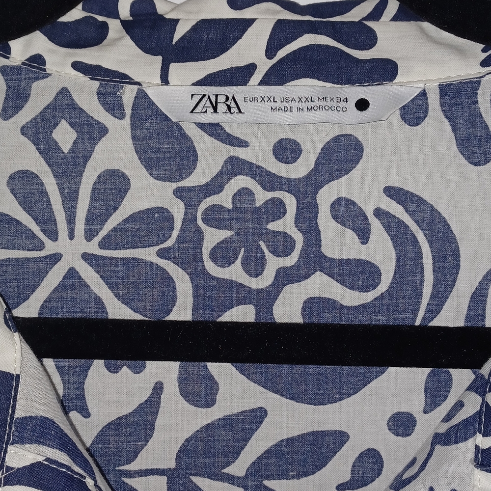 ZARA Blue White Print Midi Shirt Dress 100% Cotton Size XXL Button Down Front - Picture 2 of 5